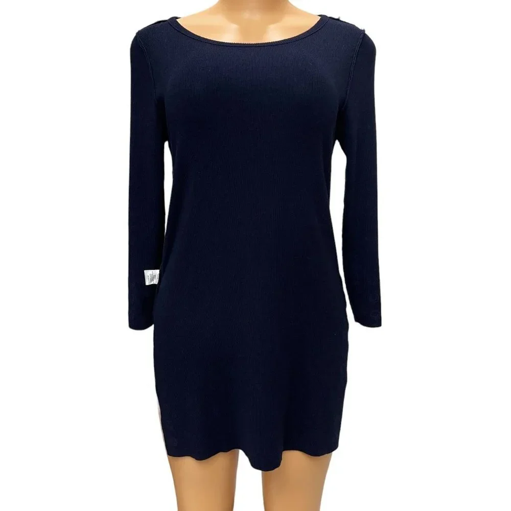 Joseph A Women Pullover Sweater Navy Blue Boat Neck Bronze Tone Eyelets NWOT - Picture 7 of 10